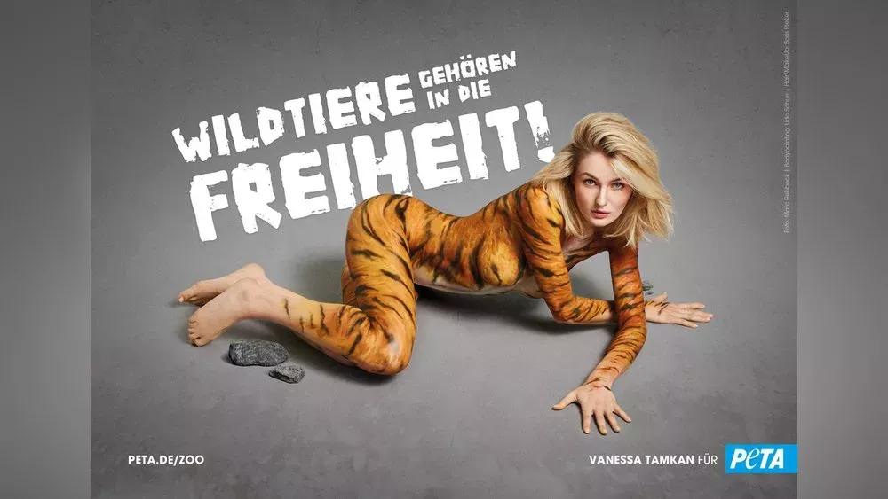 Ex-"GNTM"-Kandidatin Vanessa Tamkan wirbt als Tiger für Peta