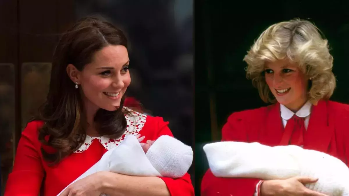 Kate und Diana mit ihren Babies vor dem Lindo Wing des St Mary's Hospital